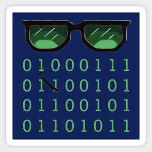 Cool Programming Geek with Sunglasses and Binary Coding Sticker